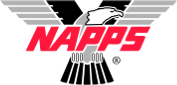 Red logo with eagle graphic, bold design