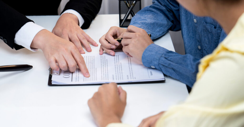 Couples file for divorcing and seek assistance from law firm to divide property after breakup. Obligations contract assist by lawyer in negotiating settlement agreement meeting. Panorama Rigid